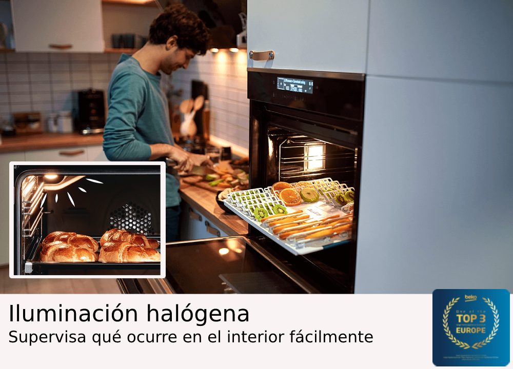 Un hombre está cocinando en la cocina. Inserción muestra pan en el horno.