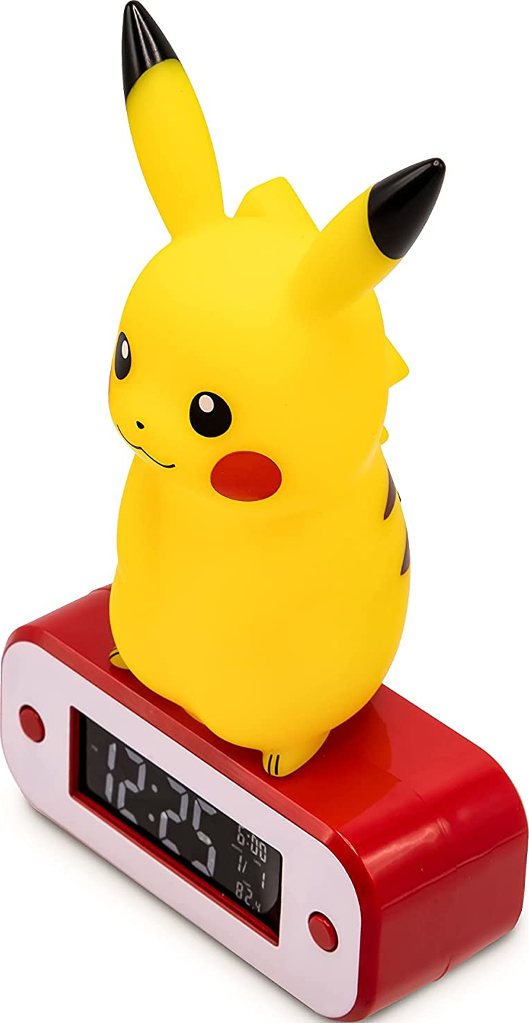 Sveglia di Pikachu, figura gialla su base rettangolare rossa.