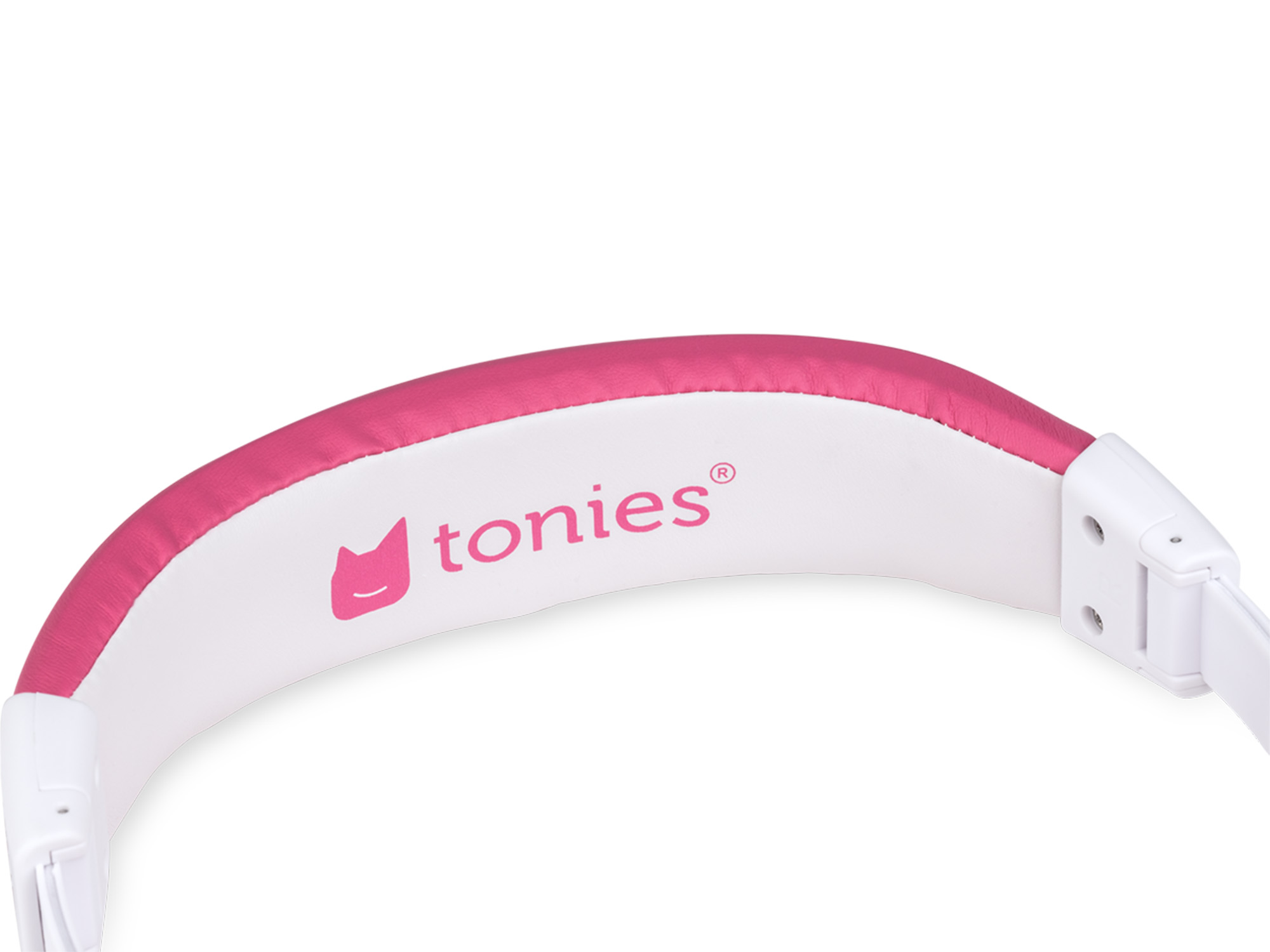 Rosa-weißes Kopfhörer-Kopfband mit "tonies"-Logo.