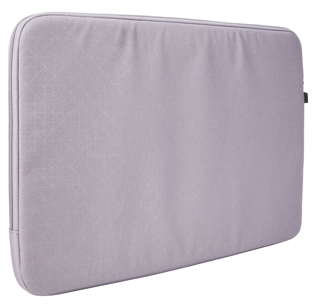 Világos lila laptop tok fekete háttérrel izolálva.