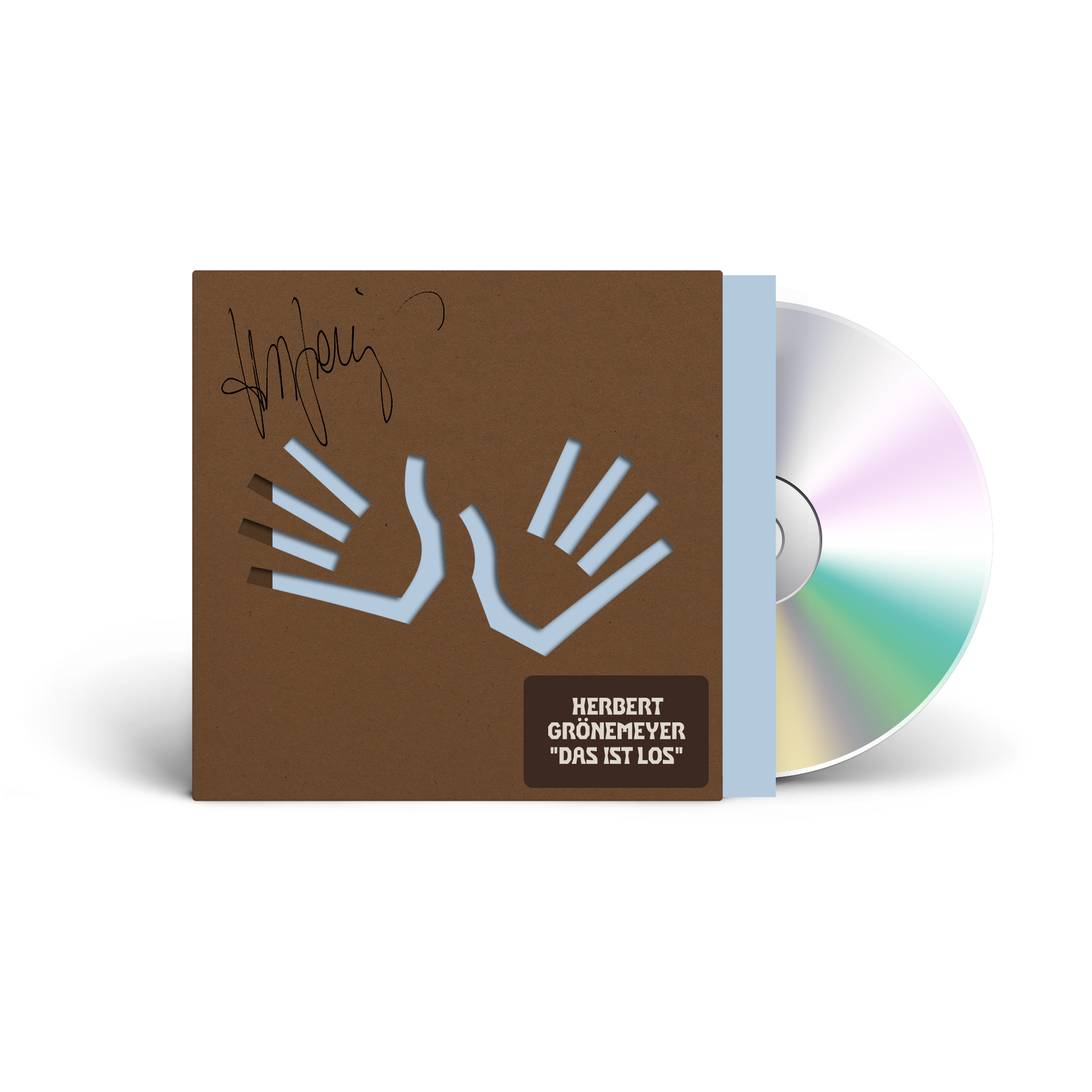 CD-Cover mit braunem Hintergrund, einer Handzeichnung und dem Namen des Künstlers.