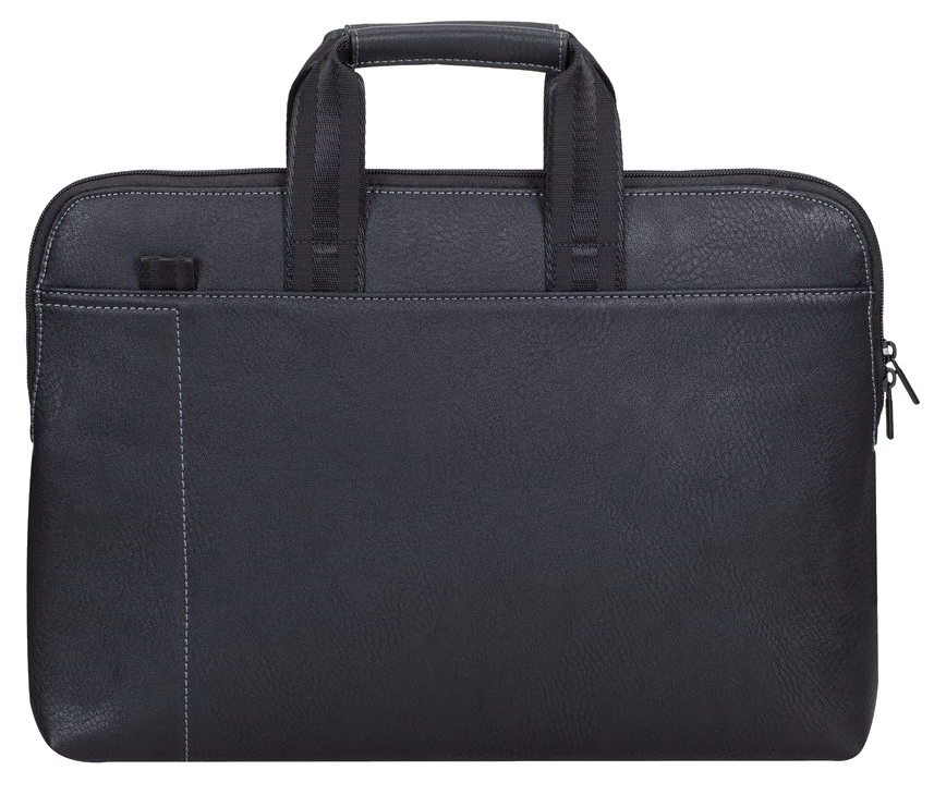 Fekete laptop táska fogantyúval és cipzárral, fekete háttérrel.