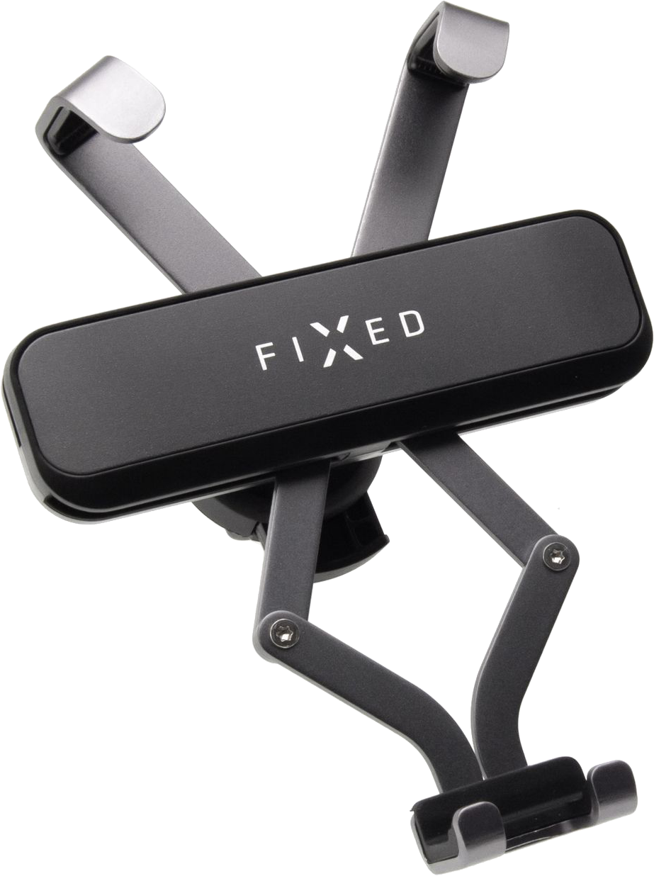 Fekete és szürke autós telefontartó, a 'FIXED' szó látható.