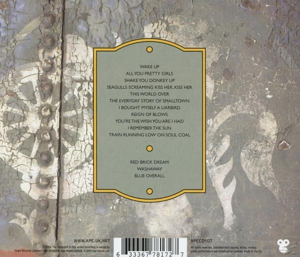 CD tok hátulja a számlistával texturált háttérrel és szöveggel.