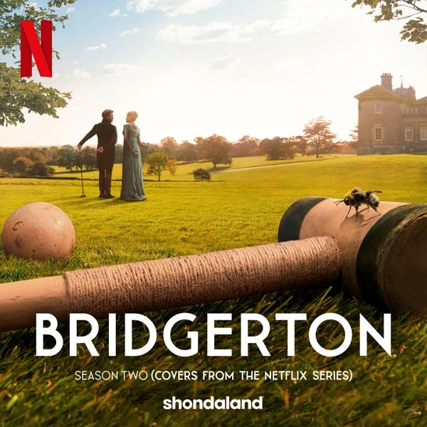 Bridgerton Cover mit zwei Personen auf einem Feld mit Schlägern. Text 'Bridgerton' und 'Season Two'.