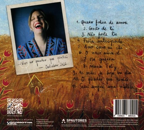 Rückseite eines Musikalbums mit Foto einer Frau und Text.