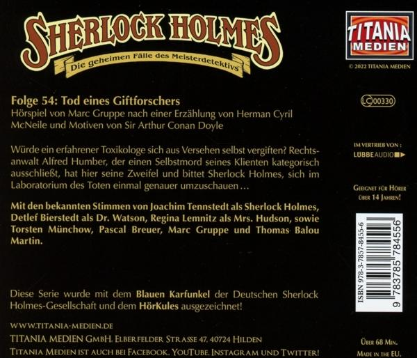 Holmes Sherlock - Tod eines Giftforschers - Folge 54  - (CD)