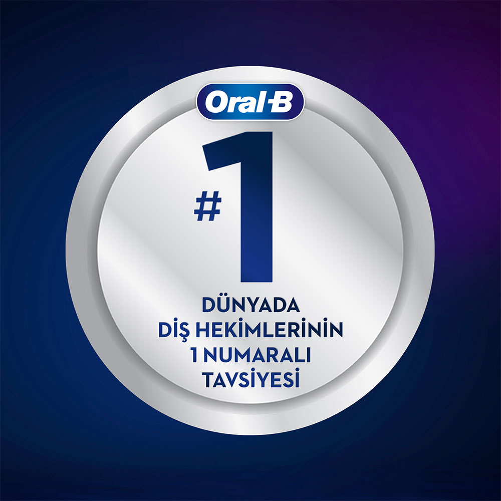 1 numarası ve Türkçe metin içeren Oral-B rozeti.