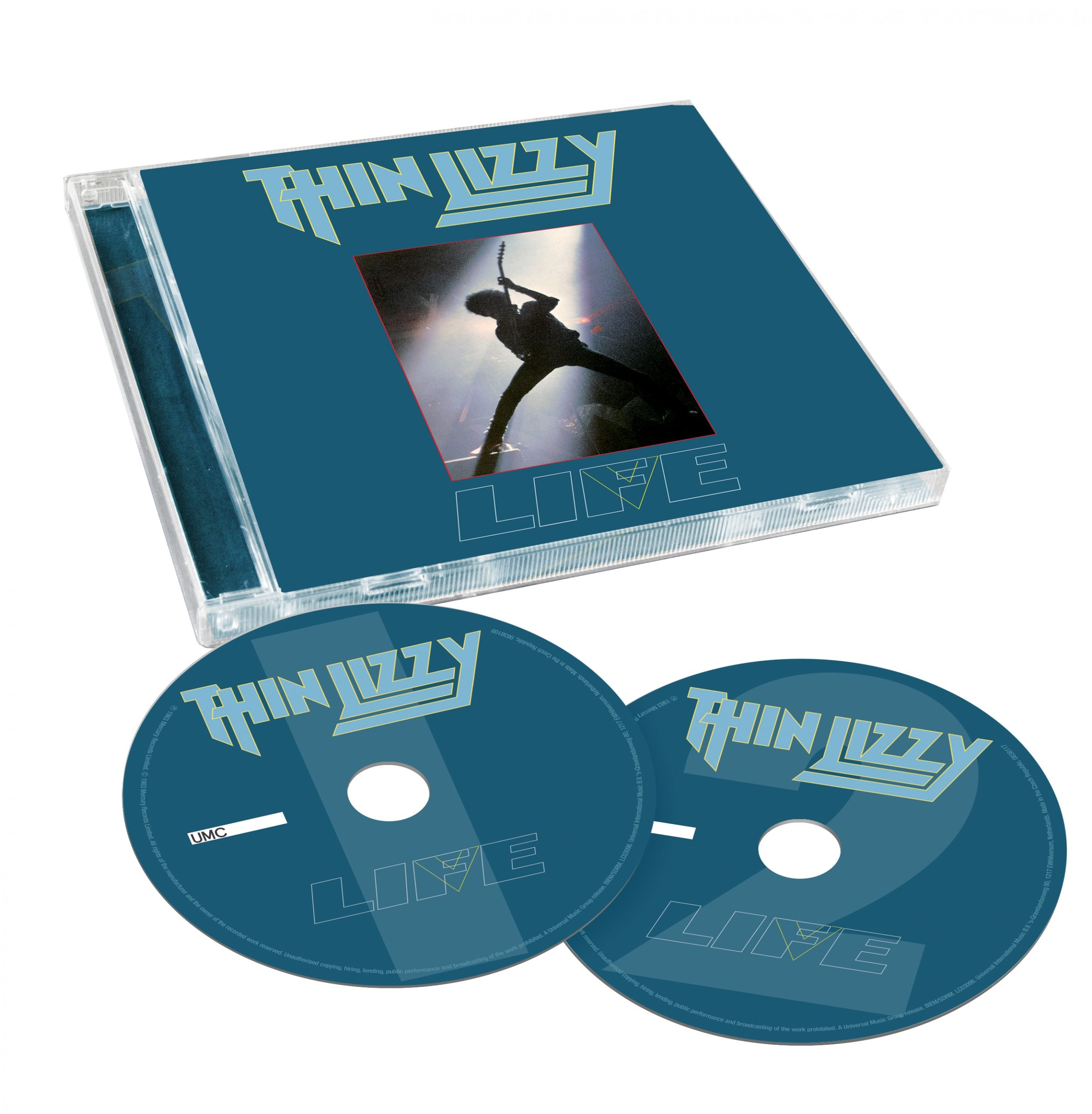 Zwei CDs in einer Hülle, mit Thin Lizzy Albumcover. Die CDs sind ebenfalls sichtbar.