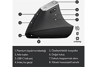 LOGITECH MX Vertical Gelişmiş Ergonomik Dikey Mouse - Siyah_5