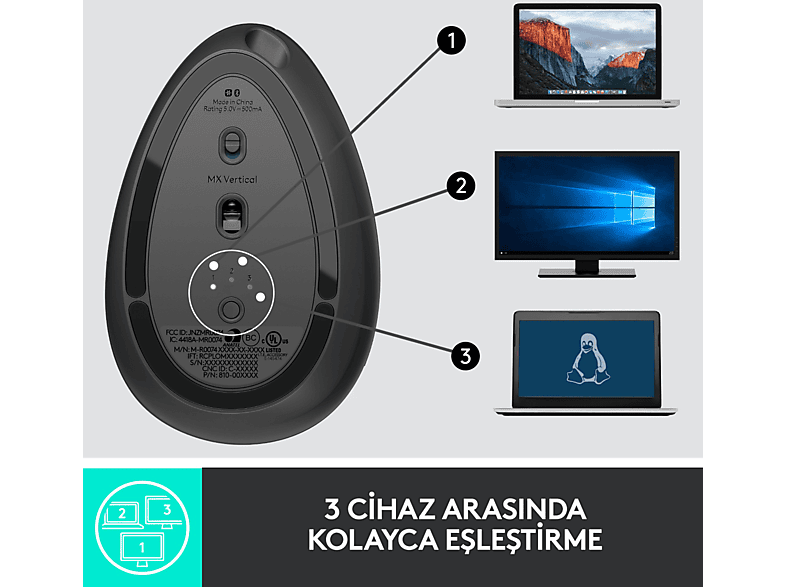 LOGITECH MX Vertical Gelişmiş Ergonomik Dikey Mouse - Siyah_7