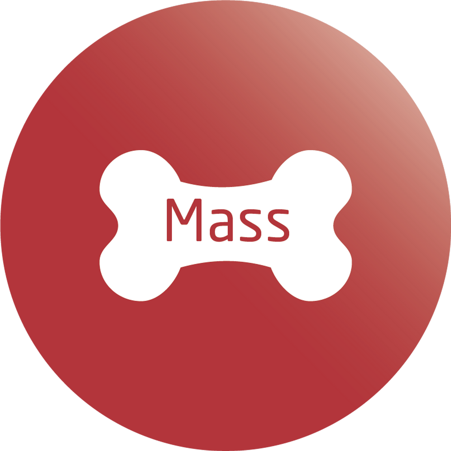Rode cirkel met een witte botvorm en het woord "Mass" erop.