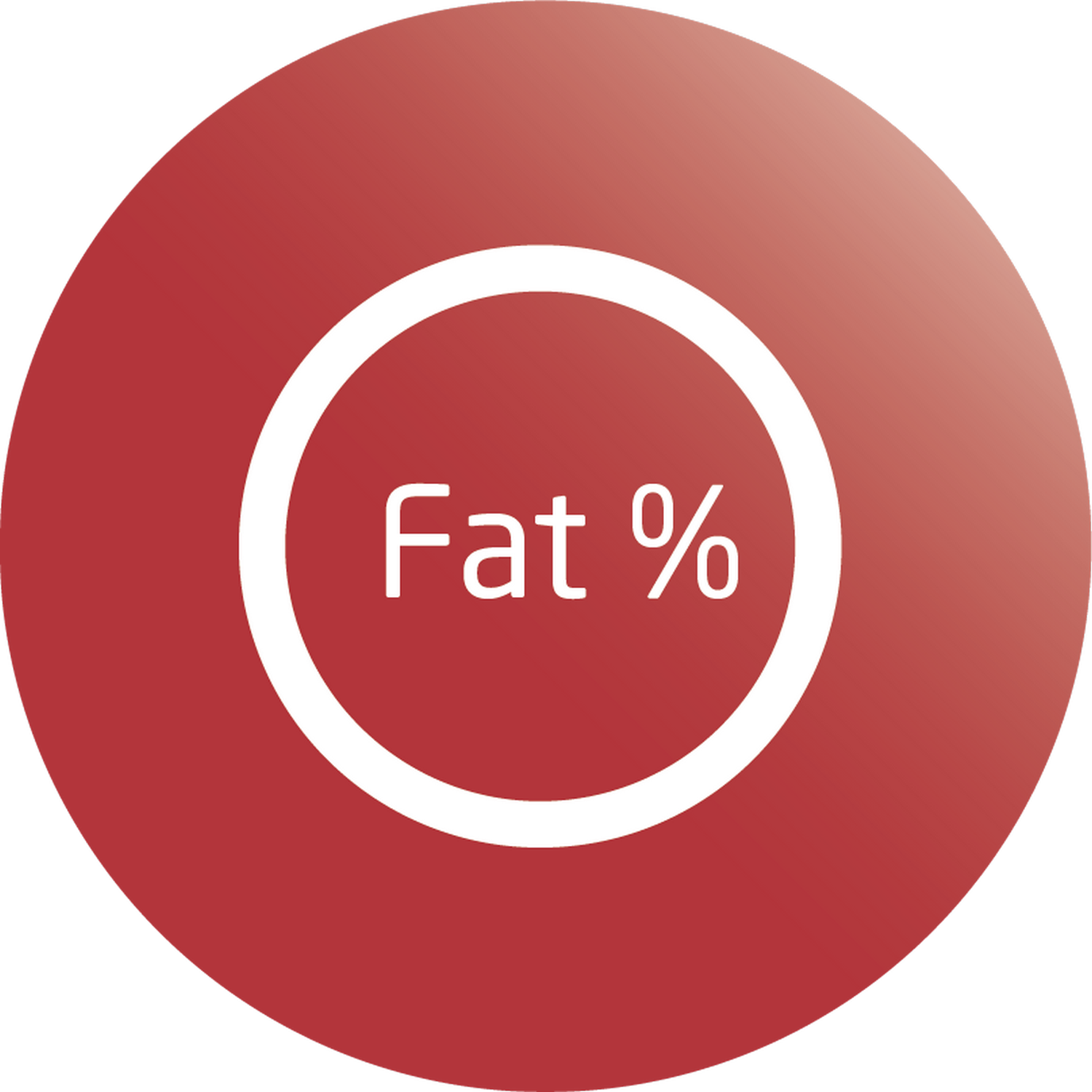 Een rode cirkel met Fat % in wit. De achtergrond is donker.