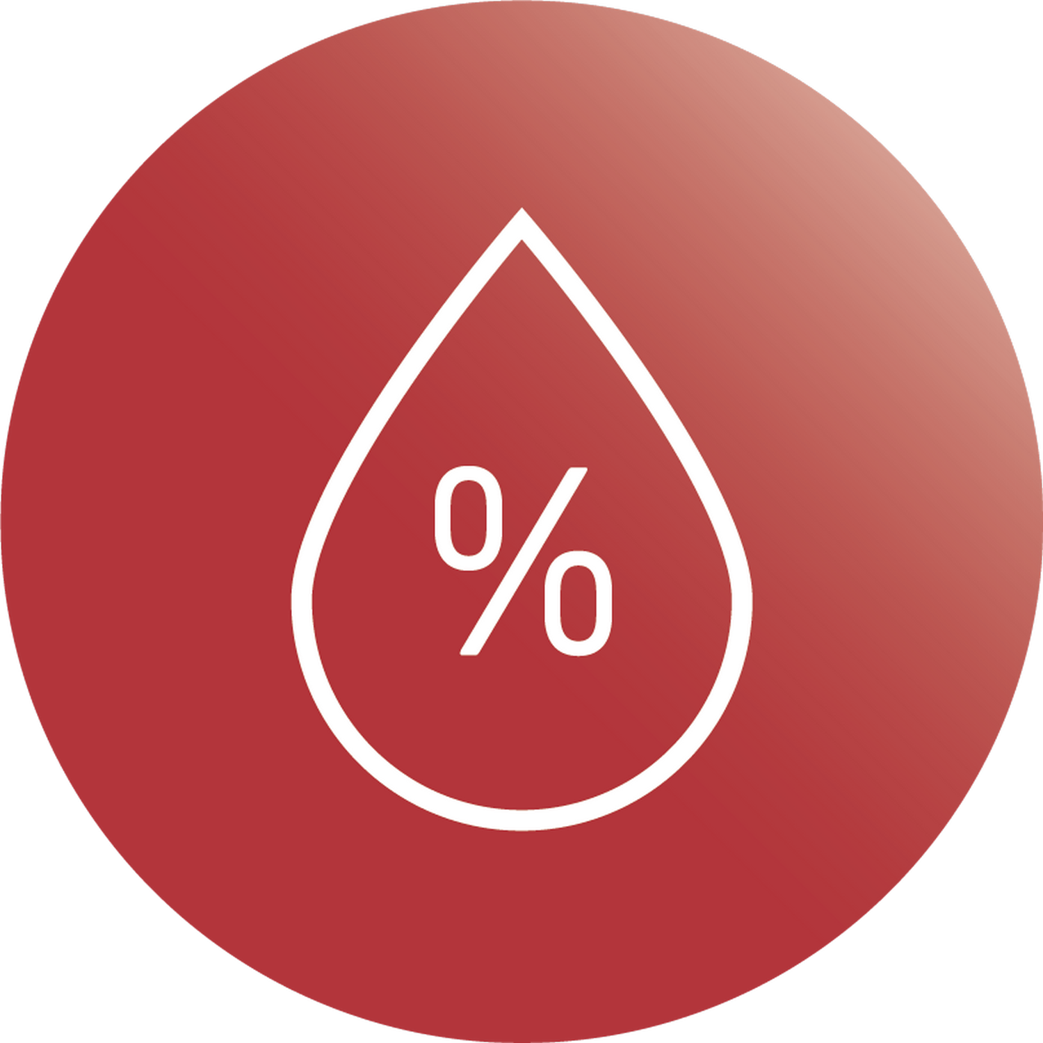 Rode cirkel met een wit waterdruppelpictogram en een procentteken.