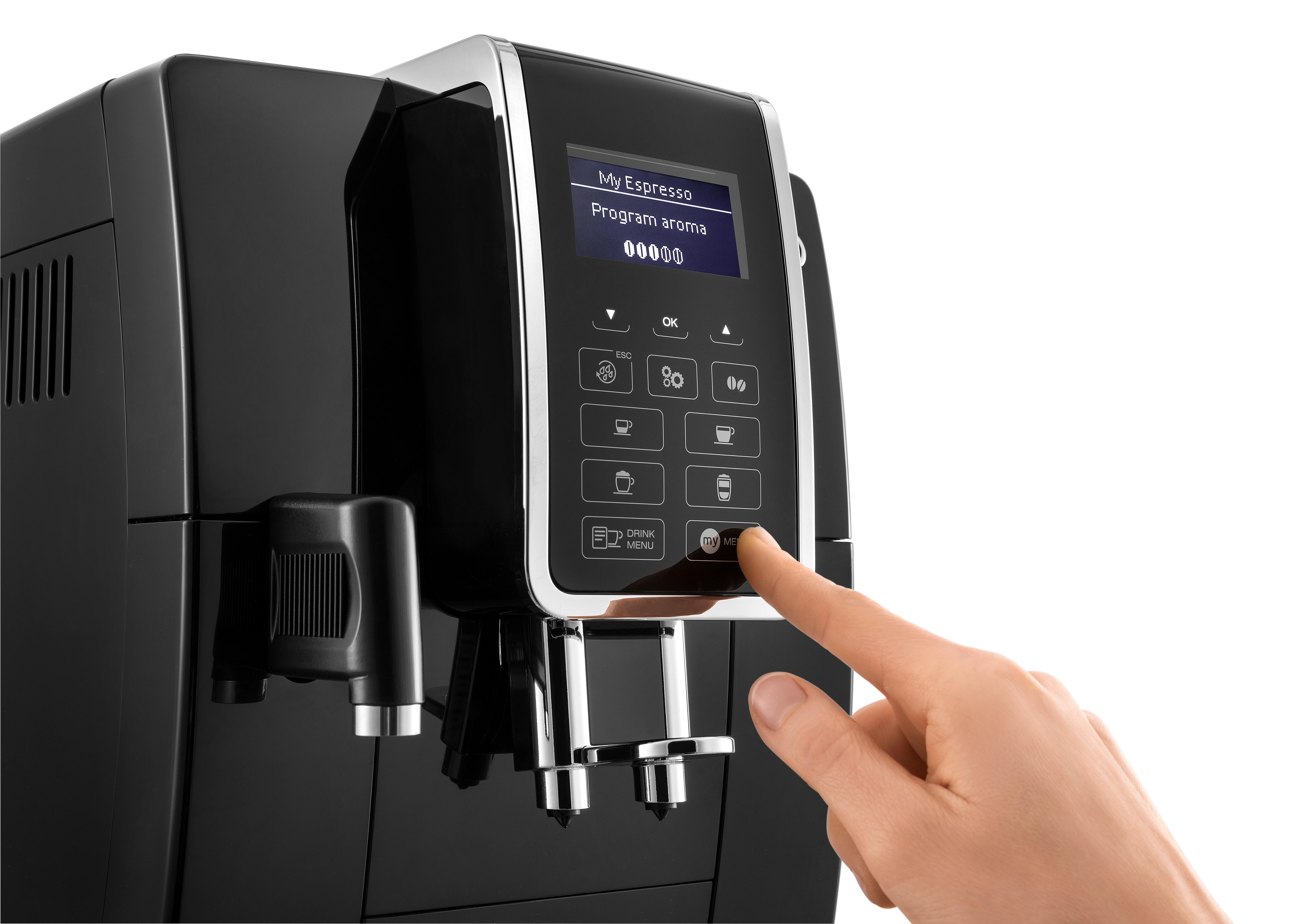 DE LONGHI ECAM350.55.B Dinamica Cappuccino Kaffeevollautomat (Schwarz, 15 bar, integrierter Milchbehälter)