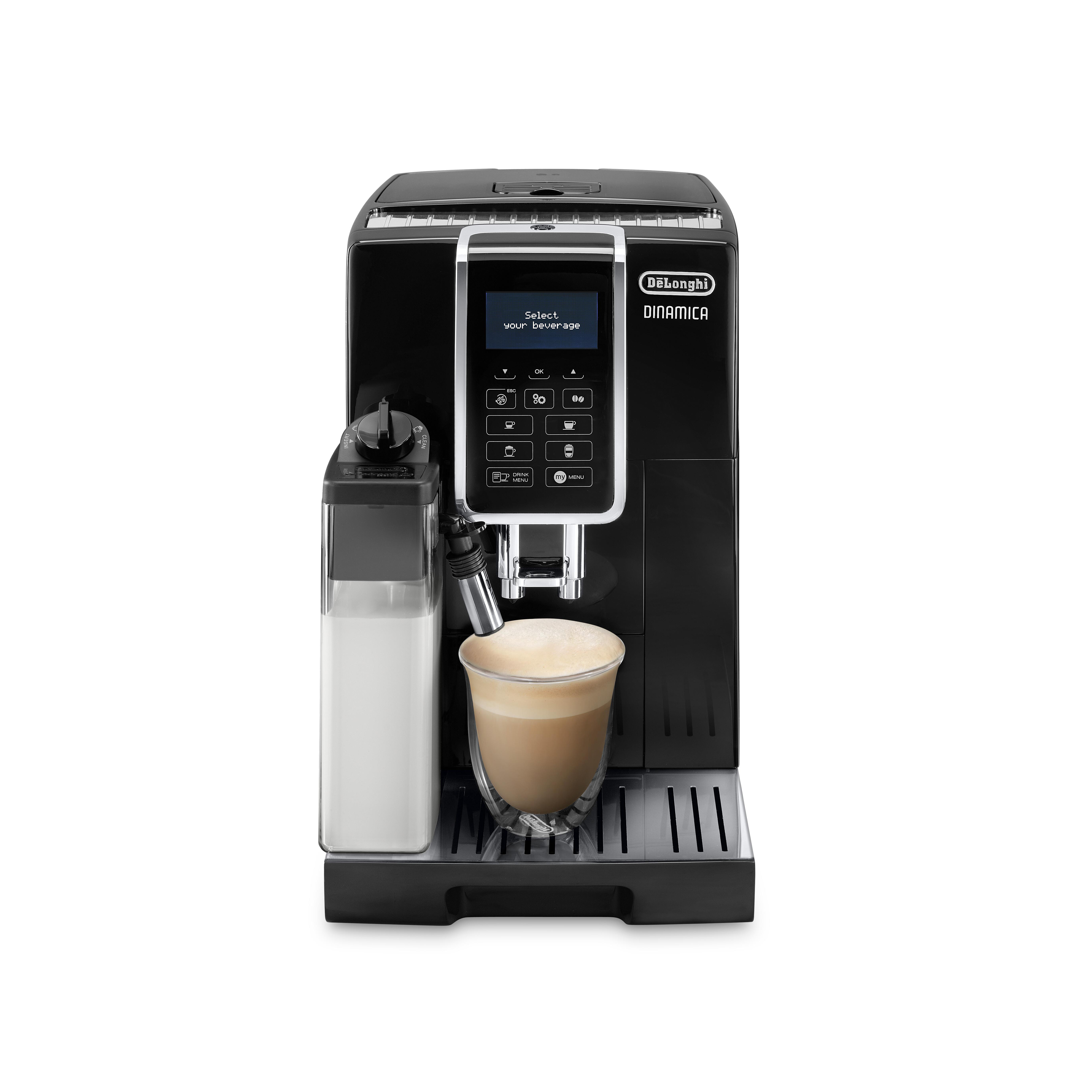 DE LONGHI ECAM350.55.B Dinamica Cappuccino Kaffeevollautomat (Schwarz, 15 bar, integrierter Milchbehälter)