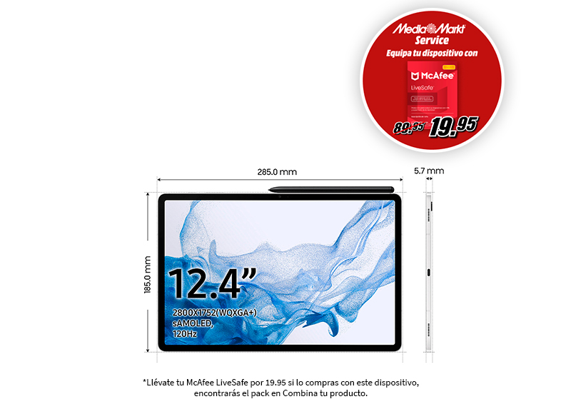Tableta con lápiz óptico y una etiqueta de precio en la parte superior.