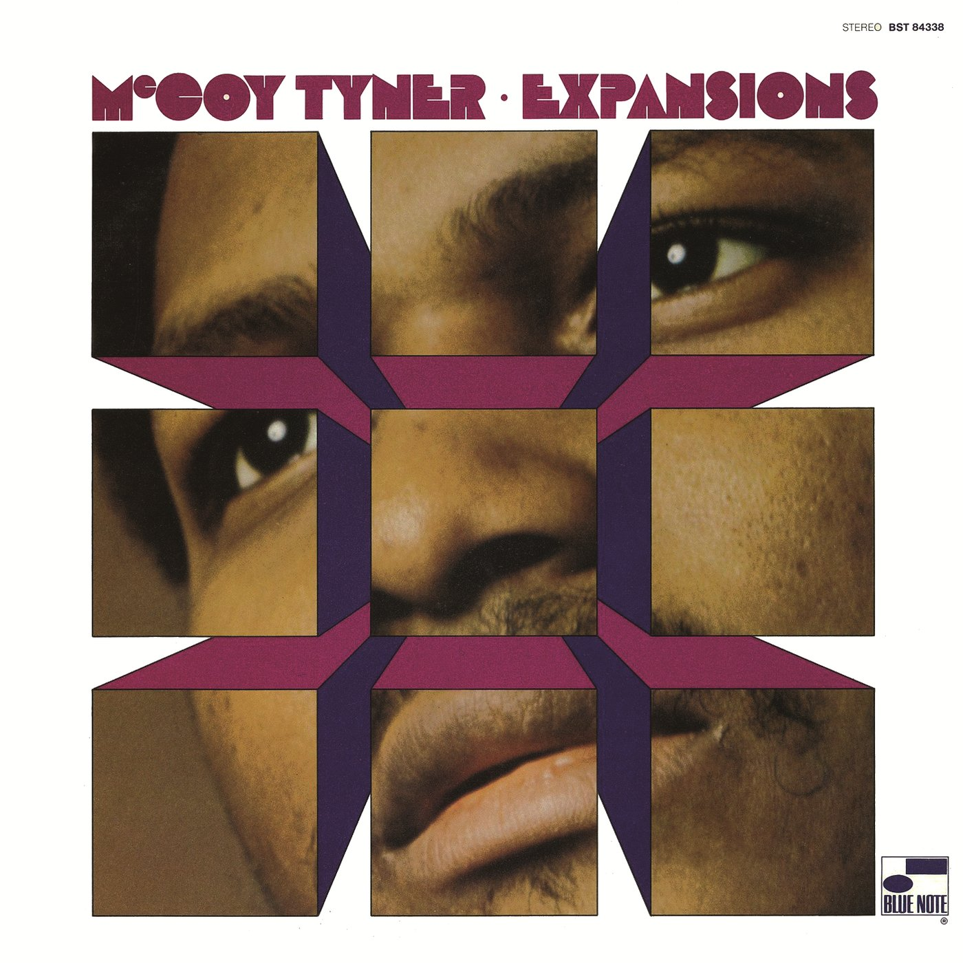 A 'Expansions' album borítója McCoy Tyner-től. Egy arc, amely több geometriai formára van osztva.