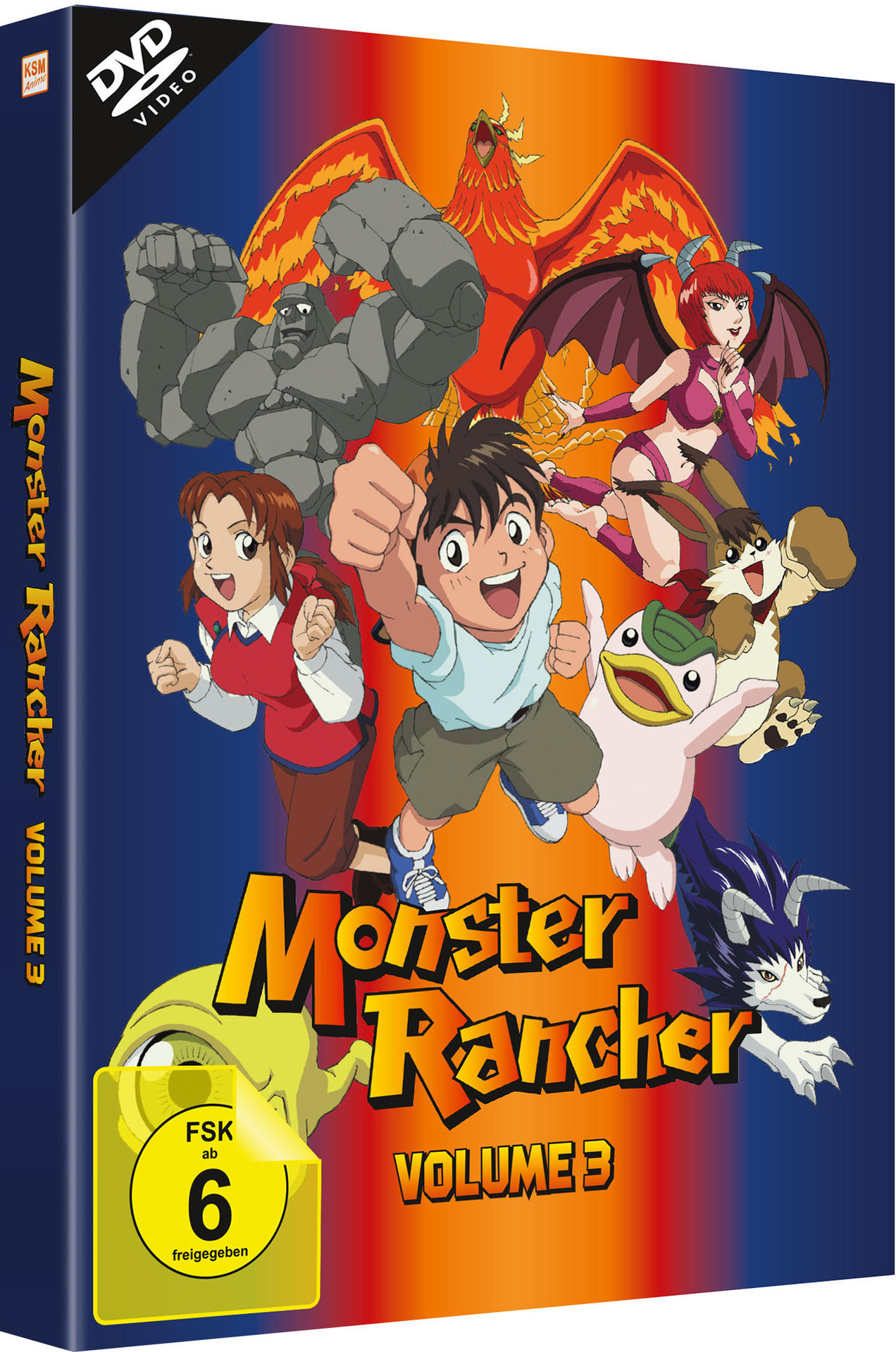 Monster Rancher Volume 3 DVD-Cover mit Charakteren.