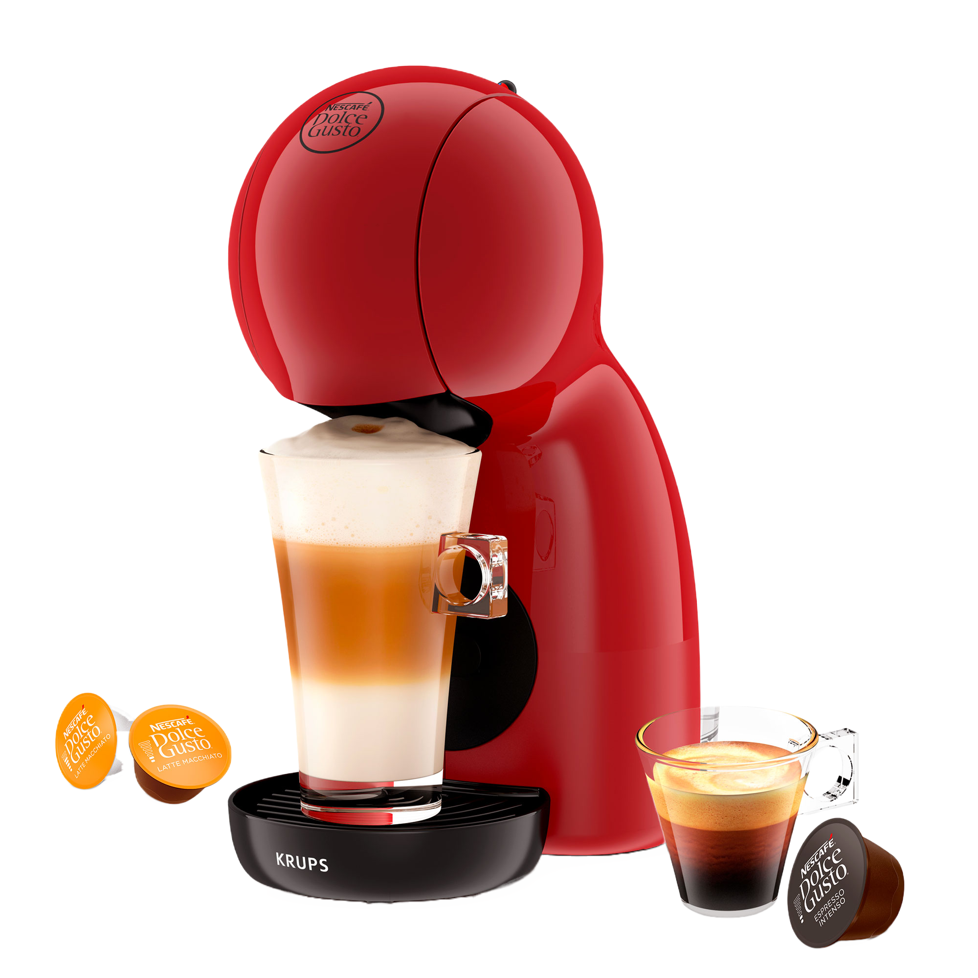 Cafetera de cápsulas - Nescafé Dolce Gusto Krups Piccolo XS, 15 Bar, 0.8 L, Calentamiento en 30 s, Roja