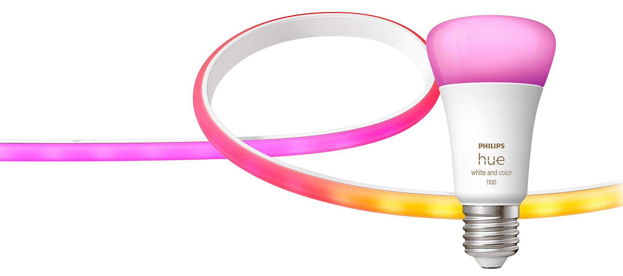PHILIPS Hue Gradient Lightstrip 2m Basis + E27 White & Col. Amb. E27 1100lm Bundle 16 Mio. Farben, warmweiß, kaltweiß