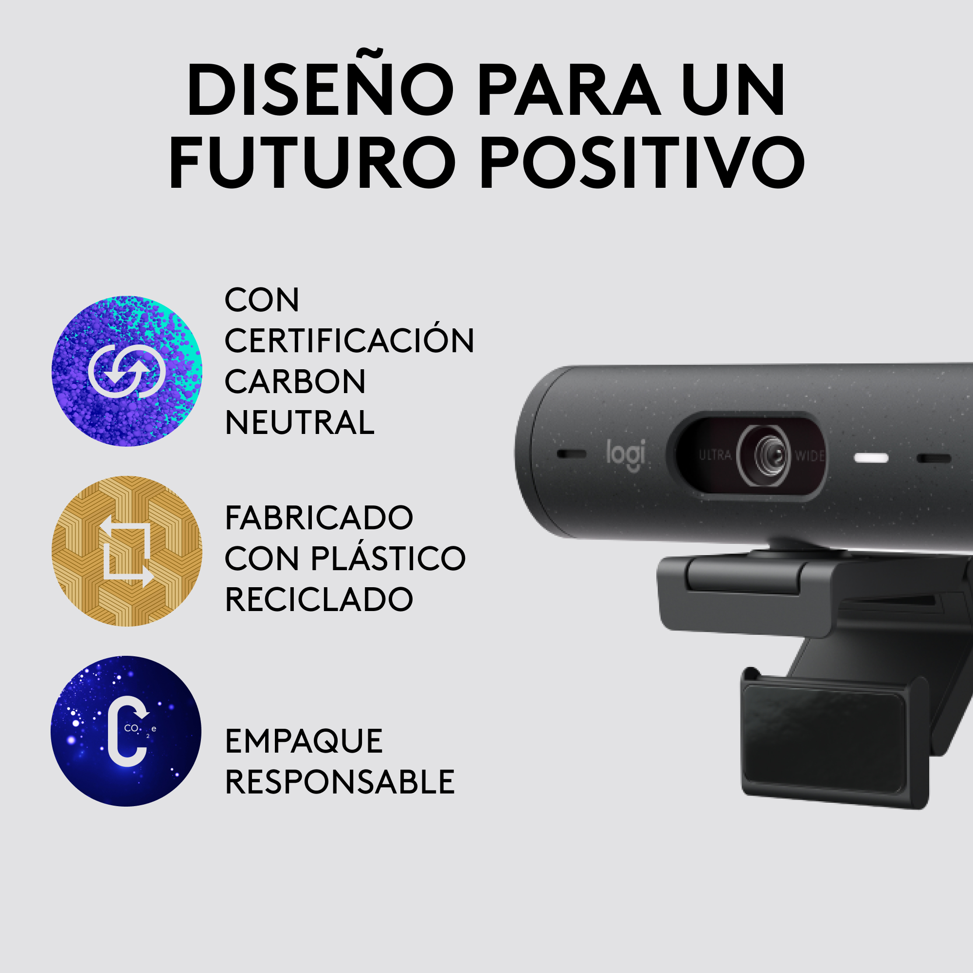 Una cámara web con texto sobre diseño para un futuro positivo.
