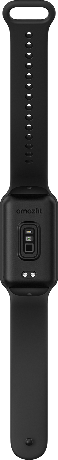 Fekete Amazfit fitneszkövető, hátulnézet.