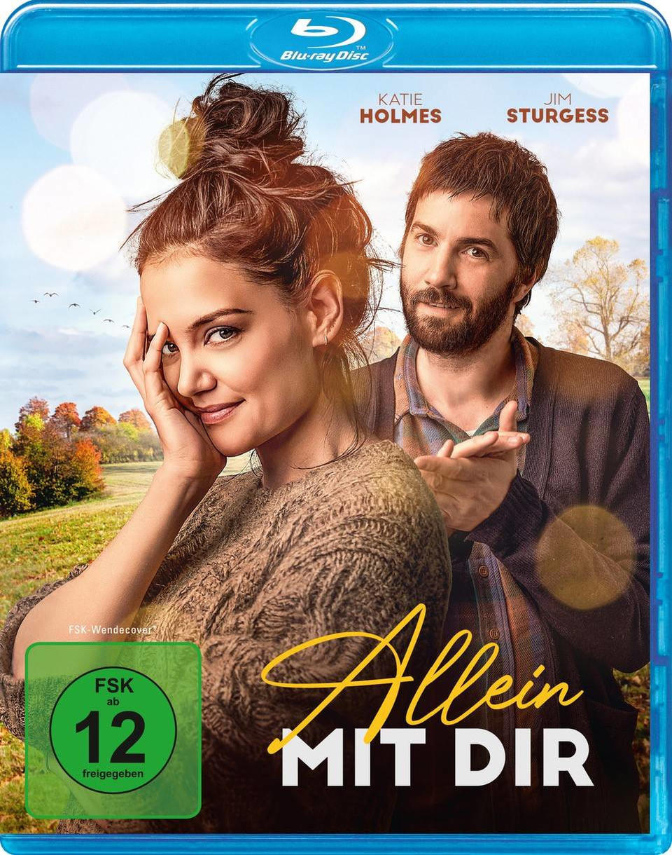 Filmcover mit Katie Holmes und Jim Sturgess. Der Titel lautet 'Allein Mit Dir', mit einem blauen Blu-Ray-Disc-Logo.