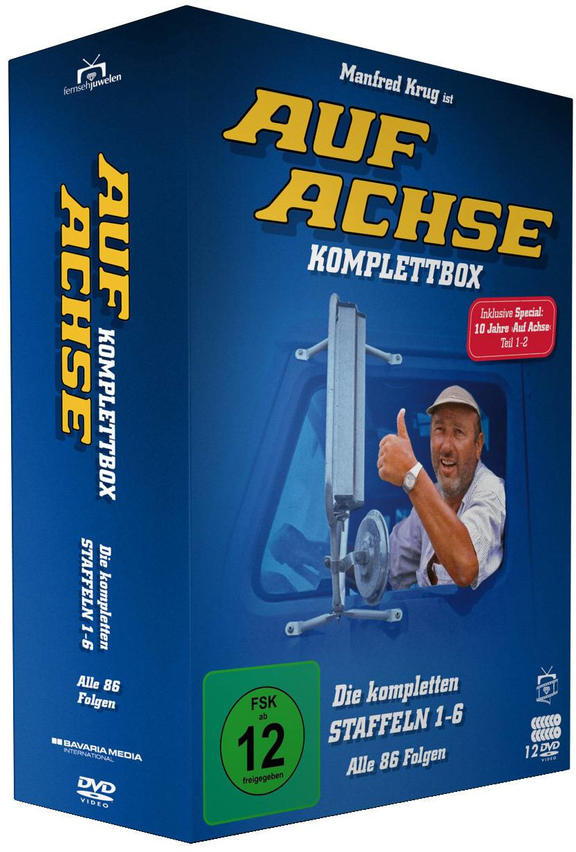 DVD-Box-Set von 'Auf Achse' mit einem Mann, der aus einem LKW-Fenster einen Daumen hoch zeigt.