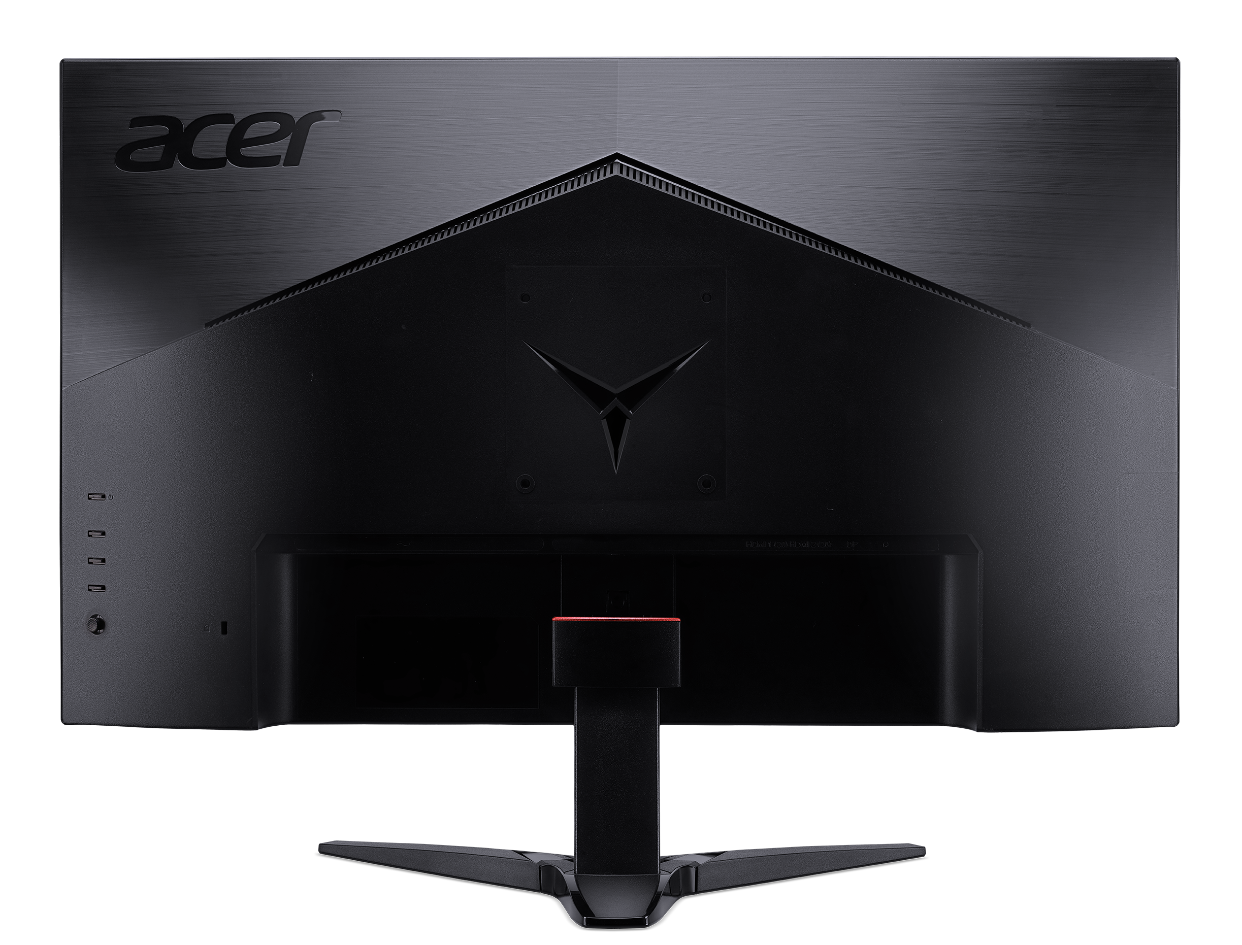 Parte trasera de un monitor Acer negro. Cuenta con soporte y logo Acer.