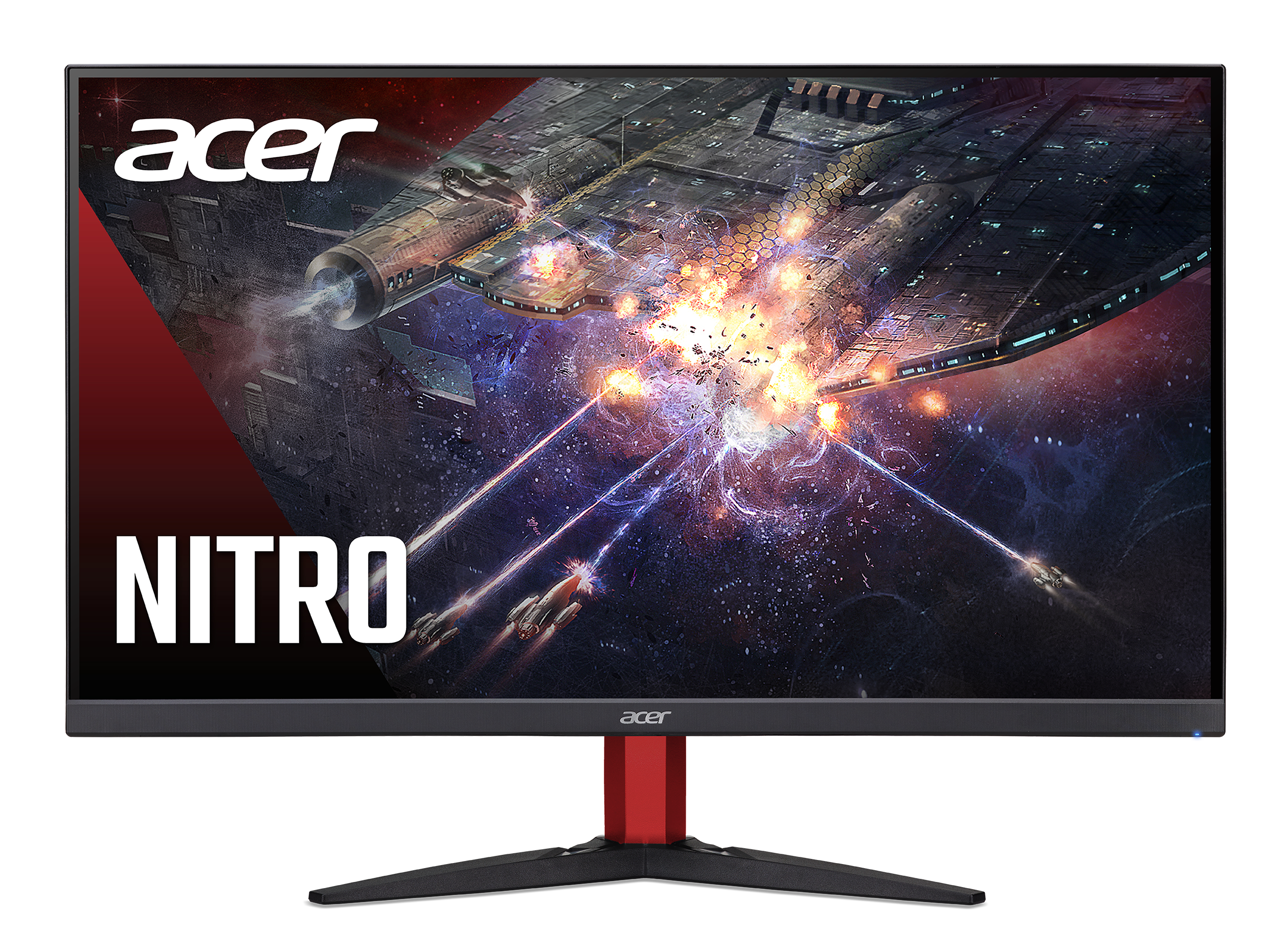 Monitor Acer Nitro para juegos que muestra una escena de batalla espacial.