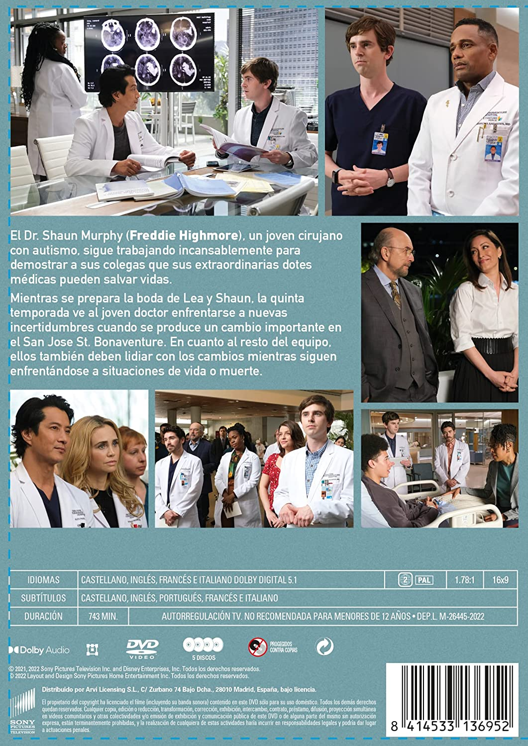 Contraportada de un DVD. Los médicos están en un hospital con texto en español.