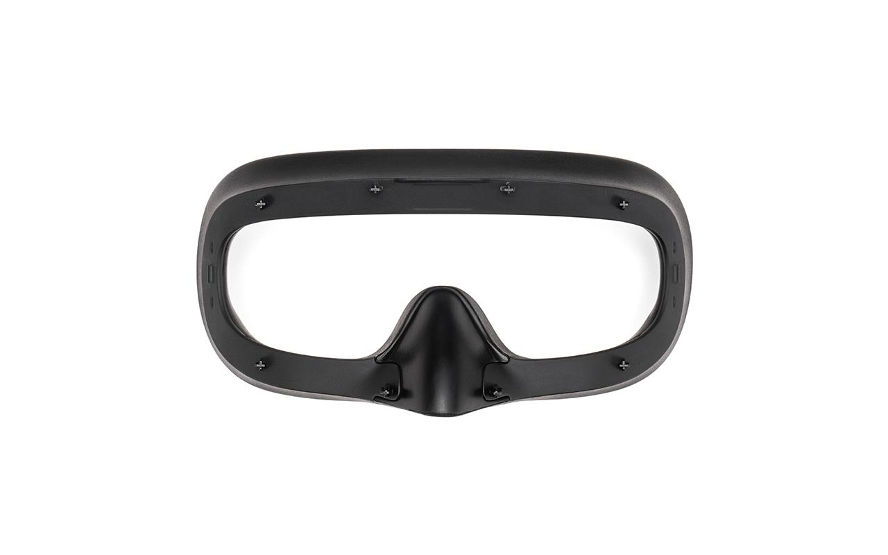 Schwarze VR-Headset-Gesichtsmaske mit Befestigungsschrauben.