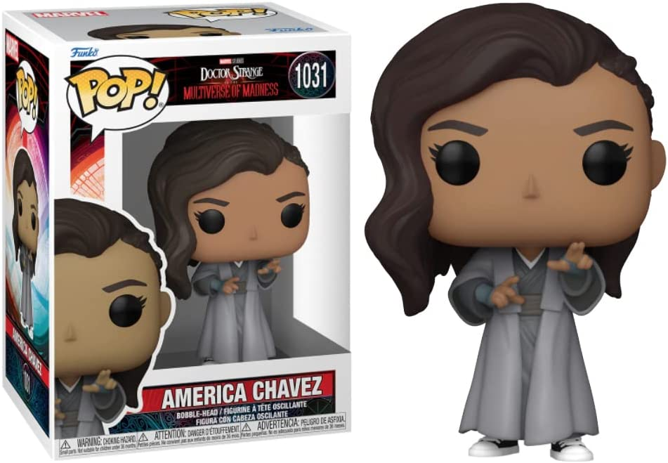 Figura Funko Pop de America Chavez de Doctor Strange, en caja.