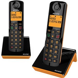 Teléfono - Alcatel S280 Duo, Inalámbrico, Bloqueo de llamadas, Agenda para 50 contactos, Manos libres, Negro y Naranja