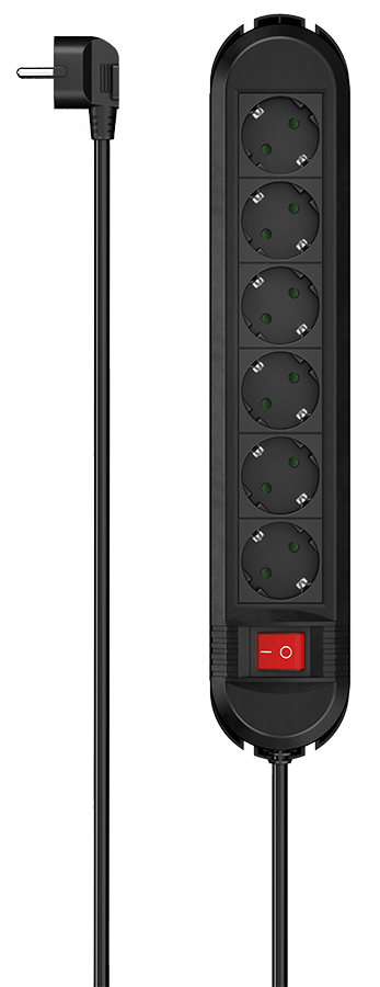 HAMA 223037 Stekkerdoos 6-voudig wandmontage 1.5m Zwart