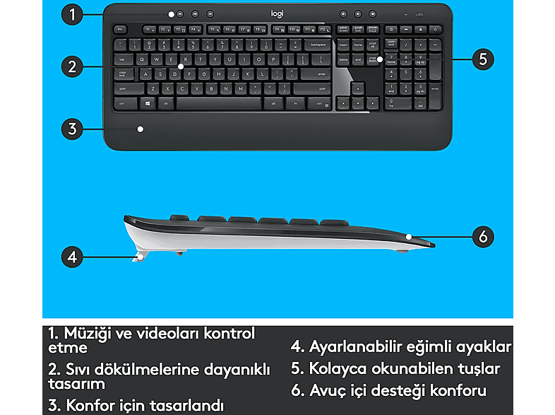 LOGITECH MK540 ADVANCED Kablosuz Türkçe Q Klavye Mouse Seti - Siyah_5