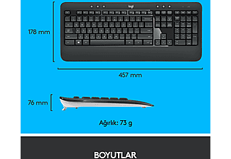 LOGITECH MK540 ADVANCED Kablosuz Türkçe Q Klavye Mouse Seti - Siyah_6