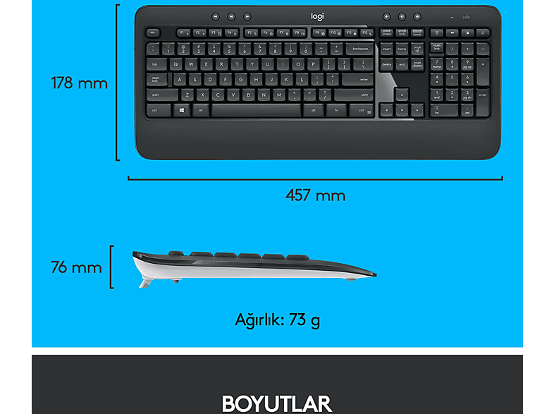 LOGITECH MK540 ADVANCED Kablosuz Türkçe Q Klavye Mouse Seti - Siyah_6