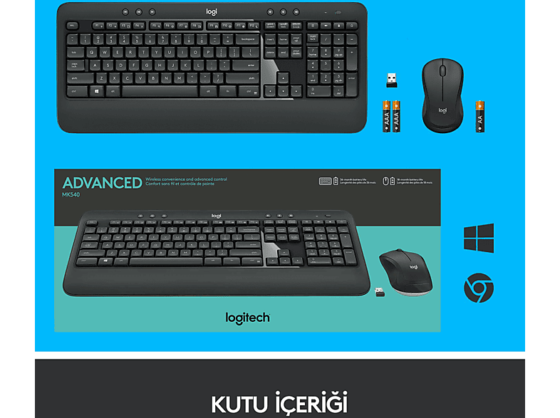 LOGITECH MK540 ADVANCED Kablosuz Türkçe Q Klavye Mouse Seti - Siyah_9