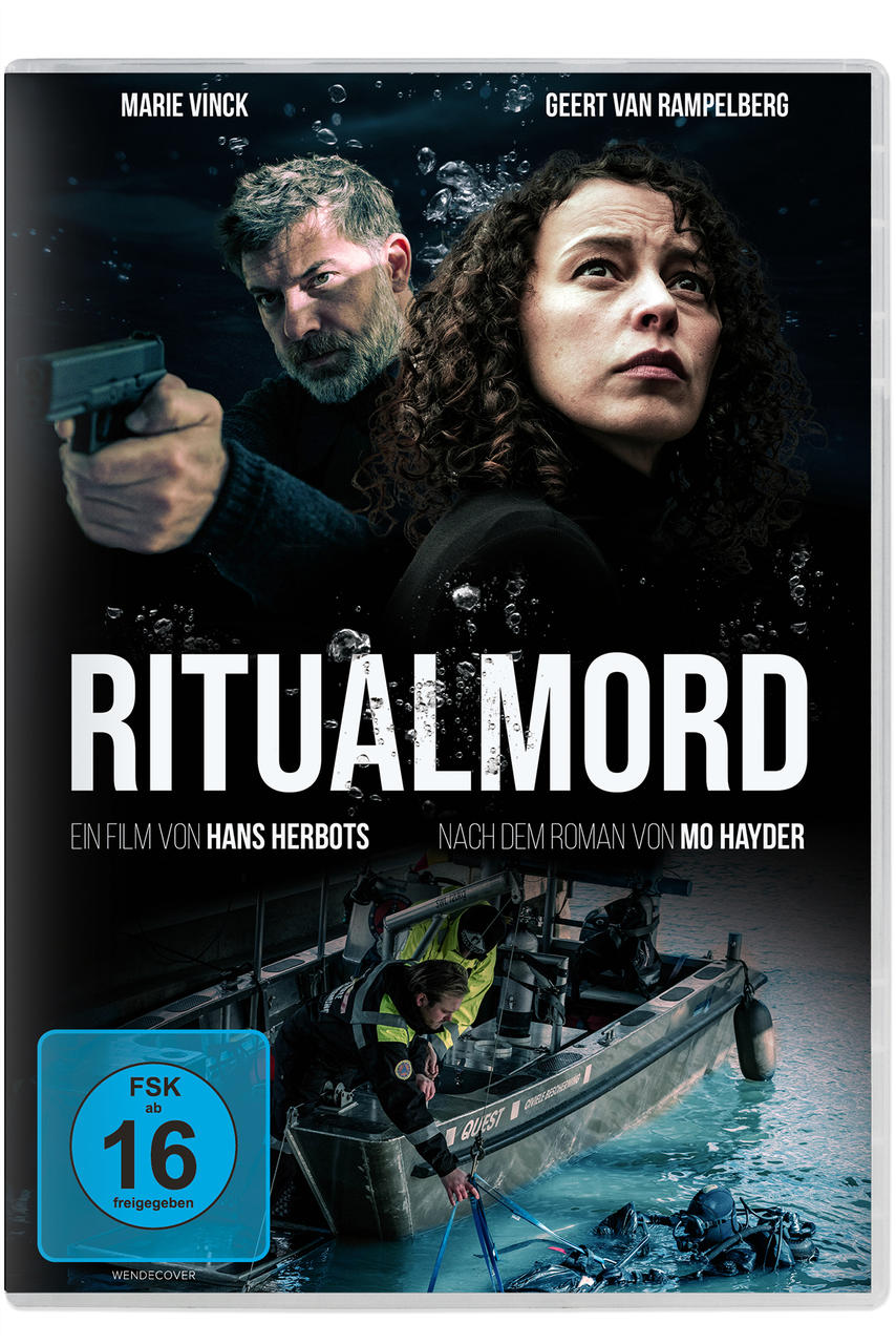 DVD-Cover: Zwei Personen im Wasser, ein Mann mit einer Waffe, der Filmtitel Ritualmord.