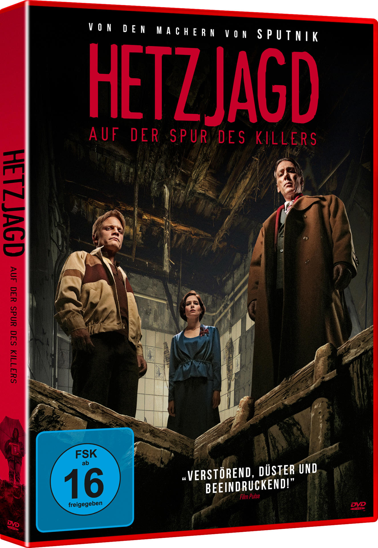 DVD-Hülle mit einem Filmplakat von Männern in einer dunklen Umgebung mit Text.