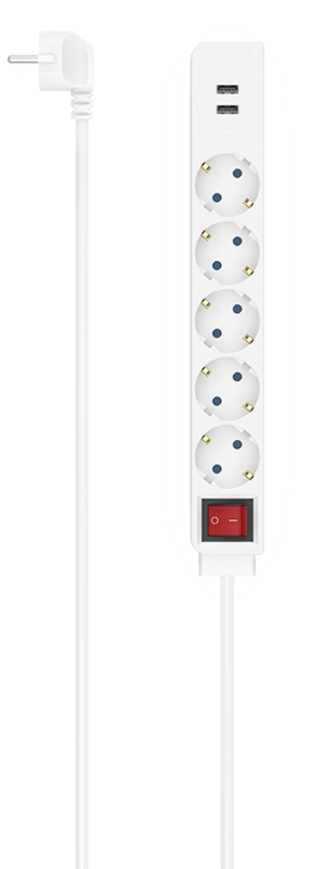 Hama 5-Way Power Strip with USB 1.4m White