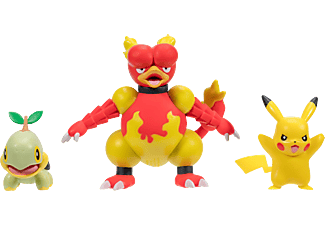 JAZWARES Pokémon : Chelast, Pikachu #9, Magmar - lot de trois - Figurine de collection (Multicolore)