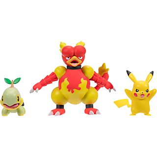 JAZWARES Pokémon: Chelast, Pikachu #9, Magmar - Dreierpack - Sammelfigur (Mehrfarbig)
