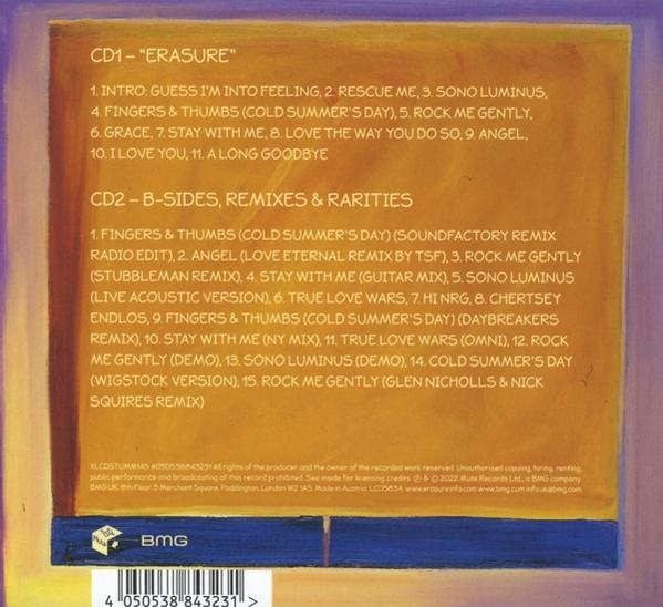 CD-Cover mit Titellisten. Text ist weiß auf braunem Hintergrund. Die CD ist gelb.