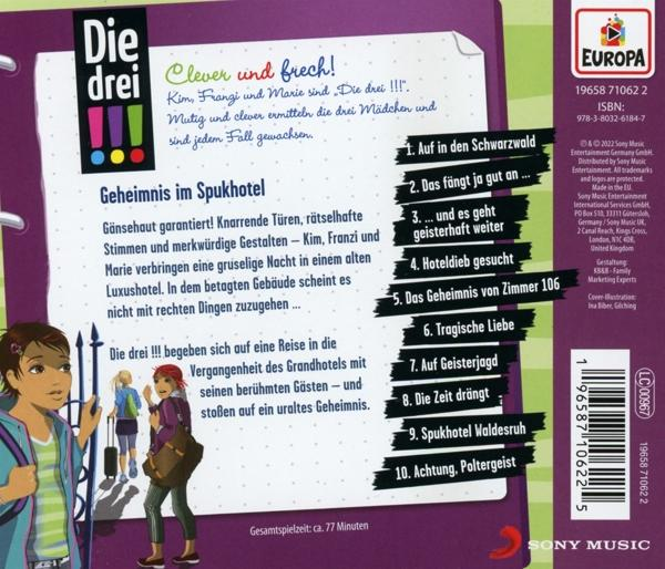 Buchcover 'Die drei !!!' mit Zeichentrickfiguren.