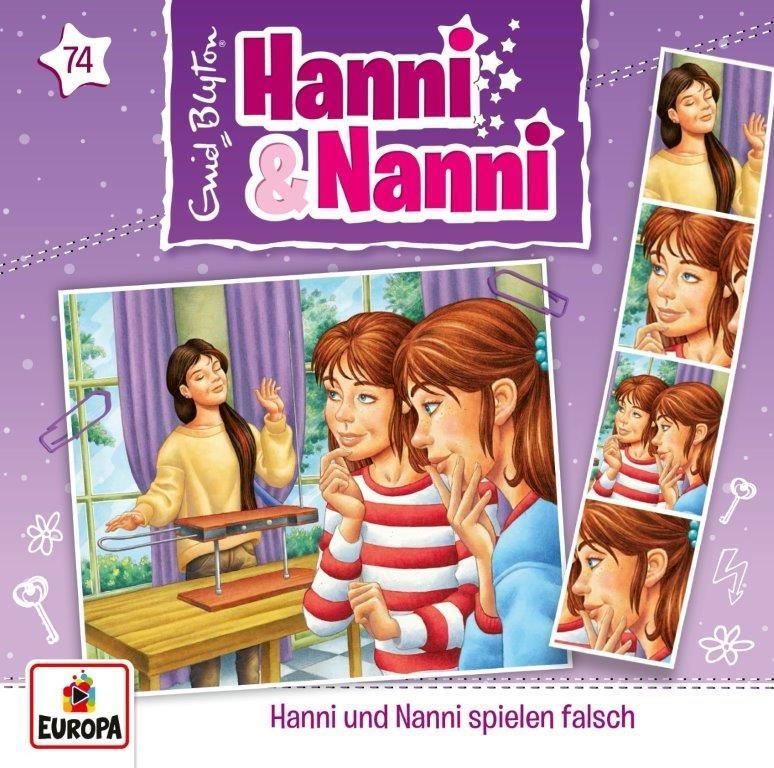 Buchcover: Zwei Mädchen, Titel "Hanni & Nanni". Illustrationen von Mädchen und einem Musikinstrument.