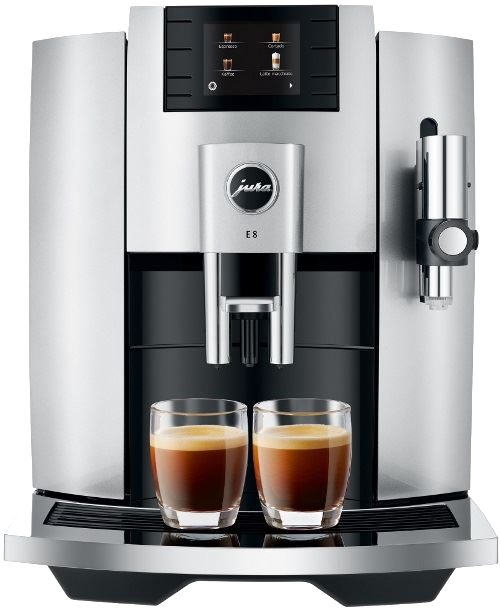 Cafetera superautomática - Jura E8 Moonlight Silver, 1450 W, 1.9l, 15 bar, 2 Tazas, Capacidad café 280g, Plata