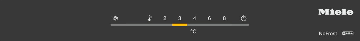 Dunkelgraues Bedienfeld mit Temperatureinstellungen, weißer Text.